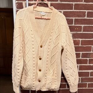 Irish cable knit Cream Cardigan Sweater 100% wool could be men’s or women’s